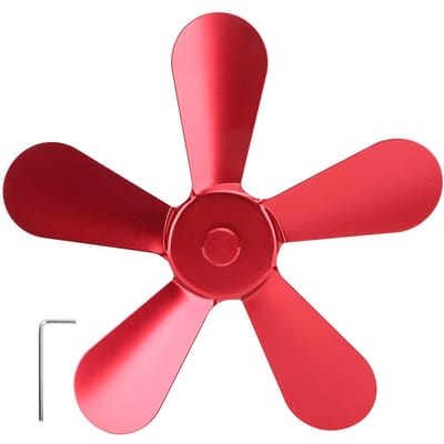 5 Bladen Kachelventilatorblad Aluminiumlegering Warmte-aangedreven Kachelventilatorbladen Vervanging voor Open haard rood