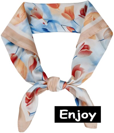 sjaaltje- roze -poederkleur -met tulpen- vierkant- trendy-leuk voor in je haar en om de hals- Bandana