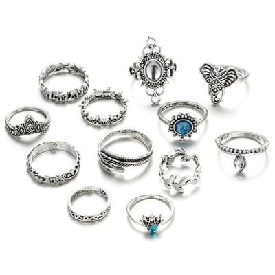 Fako Bijoux® - Bohemian Stijl Ringenset - Ringen Set - Kaya - 12-Delig - Zilverkleurig