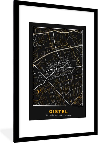 Fotolijst incl. Poster - Gistel - Plattegrond - Kaart - Goud - Stadskaart - 60x90 cm - Posterlijst