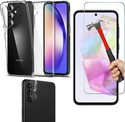 Back cover Silicone hoesje transparant met Screenprotector Glas 1x en Camera lens protector 1x Geschikt voor: Samsung Galaxy A35