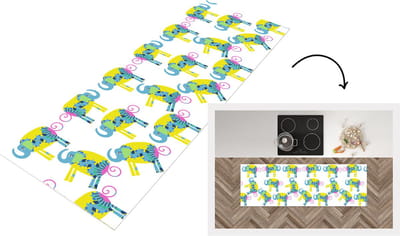 Keukenloper - Loper keuken - Olifant - Geel - Ornament - Patronen - 150x50 cm - Keukenloper vinyl