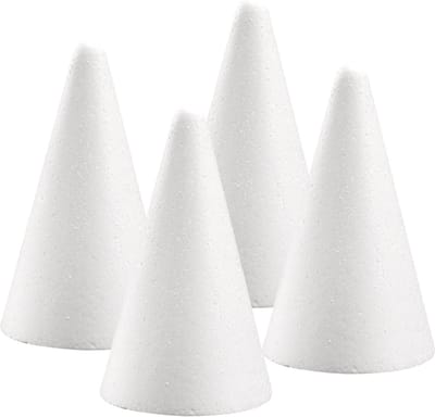 Rayher Piepschuim vorm/figuur spitse kegel - 4x - wit - H12 cm - Hobby materialen - Styrofor knutselen