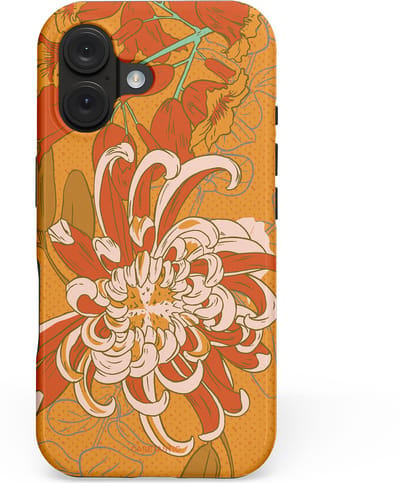Casetastic hoesje geschikt voor Apple iPhone 16 - MagSafe - Dubbellaagse bescherming - Bloemige lente - Fashion Case - Okergeel Terracotta Beige