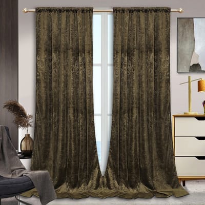 MUPOO Kant-en-Klaar Velours Gordijnen – 2 Stuks Luxe Crushed Velvet met Damastdesign – Verduisterend & Warmtewerend, Superzacht en Dikker – Rod Pocket & Back Tab – Ideaal voor Woonkamer/Slaapkamer – Khaki 132cm×183cm