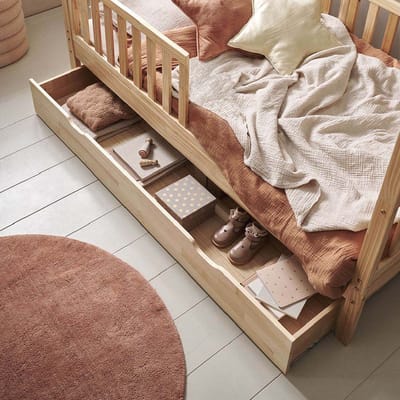 Petite Amélie Opberglades op Wieltjes 'Maison' 80x160 cm - Warme Naturel - Perfect voor Onder het Maison Kinderbed 80x160 cm - Extra Opbergruimte voor Speelgoed, Kleding of Beddengoed - Houdt de Kamer Netjes en Rommelvrij