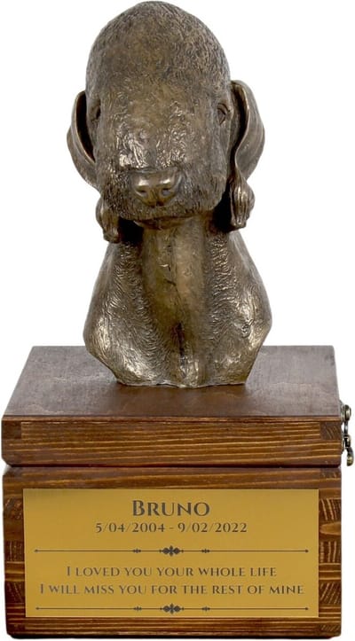 Urn voor hondenas met beeldje - Bedlington, Rothbury en Rodbery Terrier