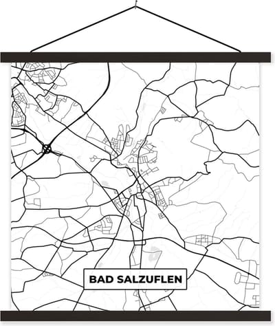 Posterhanger incl. Poster 60x60 cm - Schoolplaat - Kaart - Bad Salzuflen - Stadskaart - Plattegrond - Textielposter - Zwarte latten - Stadskaart