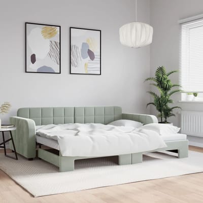 vidaXL - Slaapbank - met - onderschuifbed - 90x200 - cm - fluweel - lichtgrijs