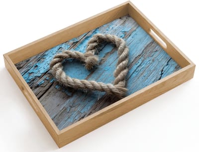 Dienblad hout 40x30 cm - Schootdienblad - Hart - Touw - Hout - Rustiek - Borrelplank rechthoek - Plateau dienbladen