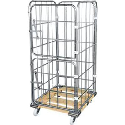 Houten rolpallet met 2 zijhekken, 1 achterwand, 2 halve voorwanden