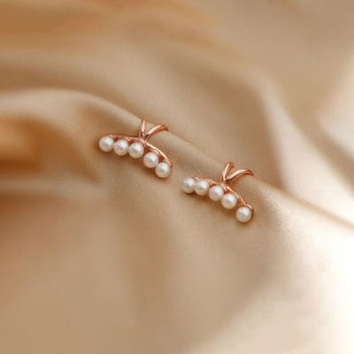 Boucles d'oreilles clip manchette d'oreille en argent sterling 925 avec perles pour femmes, boucles d'oreilles en forme de C pour os non percés, bijoux de mode beige
