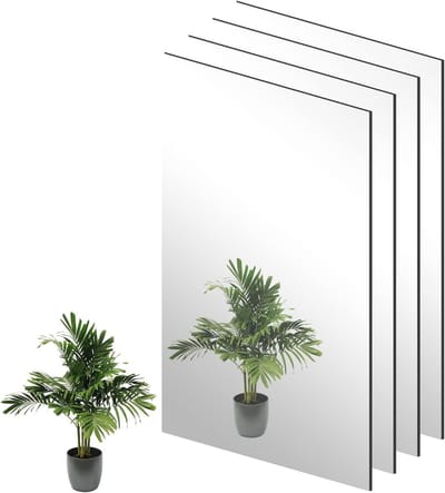 4 Stuks HD Wandspiegel, Zelfklevende Glazen Spiegel, Hoogwaardige Verlichting, Frameloze Spiegel voor Badkamer, Slaapkamer, Woonkamer en Hal Decoratie (40 x 30 cm)