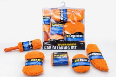 TLVX Complete Auto Schoonmaak set / Krasvrij Wassen / Professionele Car Cleaning Kit / Autoreiniging / Velgen Schoonmaken / Zachte Velg Borstel / Microvezel Washand / Spons / Doeken / Polish Pads / Interieur / Exterieur / Velgen en Banden / 9-Delig