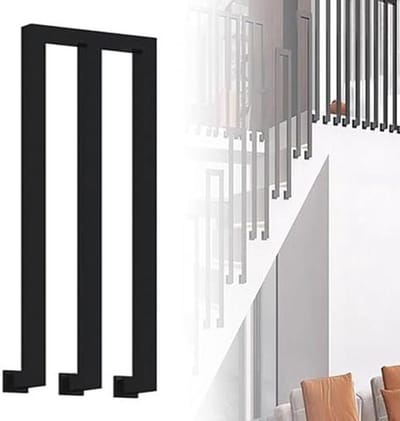 M-vormige zwarte smeedijzeren trap, antislip handgreep aan de zijkant voor veranda en garage, 95 cm trapleuning en stijlvolle veiligheidsondersteuning - 1 pak