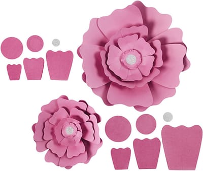 Papieren bloemen, d 15+25 cm, 230 gr, lichtrood, 2 stuk/ 1 doos