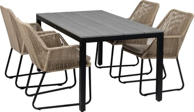 5-delige tuinset | 4 Mona tuinstoelen (Sand) | 160cm Cyprus tuintafel (Grey)