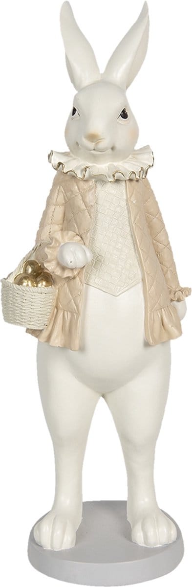 Clayre & Eef Beeld Konijn 17x15x53 cm Wit Goudkleurig Polyresin Woonaccessoires
