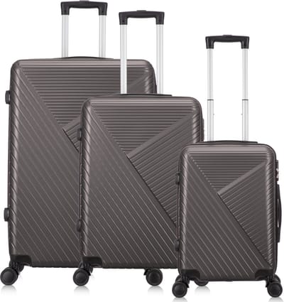 Ibiza Reiskofferset 3-delig - 39, 65 en 93 liter - Handbagage en Ruimbagage - Donker grijs - Met Ingebouwd TSA Slot - Voor lange vakanties
