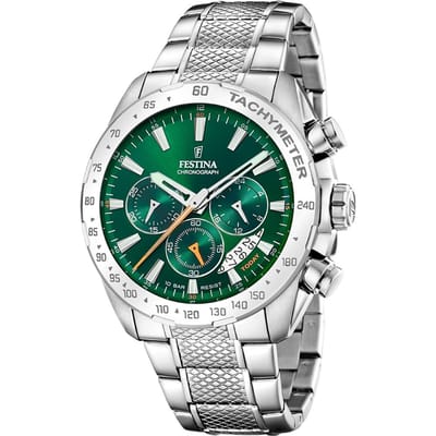 Festina F20668/3 Heren Horloge - Chronograaf - Mineraalglas - Roestvrijstaal/Staal - Zilverkleurig - Ø 44.5 mm - Quartz - Vouw/Vlindersluiting