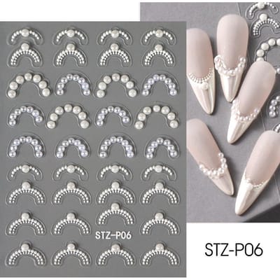 Witte 5D Simulatie Parel Golflijnen Nail Art Stickers Elegant Exquise Nageldecoratie Stickers Zelfklevende Transfer Slider Manicure STZ-P-06