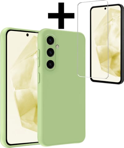 Hoesje - Met Screenprotector - Geschikt voor Samsung Galaxy A35 - Sterk & Shockproof - Back Cover - Siliconen Case - Telefoon Hoes - Telefoonhoesjes - Groen