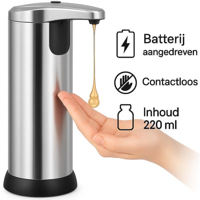 Automatische Zeepdispenser met Sensor – Handzeep Dispenser – Automatische Zeeppomp RVS 220ml – Voor Zeep & Desinfectiemiddel