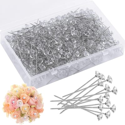 Diamanten Boutonniere Pinnen - Bloemspelden Corsage - Boeketten Decoreren - Sprankelende Diamantkop - 50 mm - Transparant