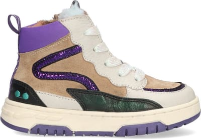 BunniesJR 224841-503 Meisjes Hoge Sneakers - Paars/Beige/Groen - Leer - Veters