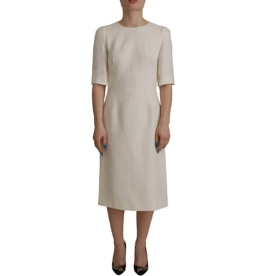 Dolce & Gabbana Witte Jacquard Midi Bloemen Slank Brocade Damesjurk