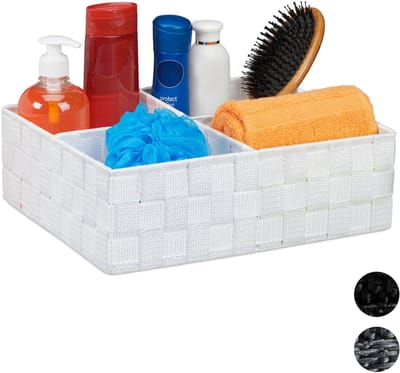 mandje badkamer - met 4 vakken - kunststof - 10x32x27 cm - wit