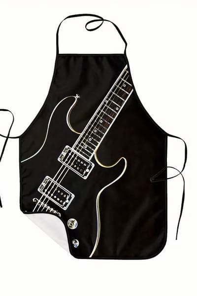 Unisex Schort met Elektrische Gitaar Design – 52 x 72 cm – Zwart – Polyester – Keukenschort en Kappersschort – Cadeau voor Muziekliefhebber