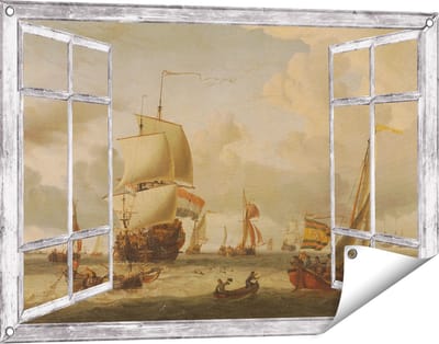 Gards Tuinposter Doorkijk De Rede van Enkhuizen - Abraham Storck - 90x60 cm - Tuindoek - Tuindecoratie - Wanddecoratie buiten - Tuinschilderij