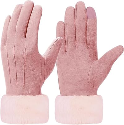 Handschoenen - Warme handschoenen voor dames - Winterhandschoenen - Met fleece gevoerde manchetten - Dunne fleecevoering - Compatibel met touchscreen - Winddicht - Geschikt als cadeau - Skiën - Fietsen - Past op een handpalmomtrek van 17-21 cm - Roze