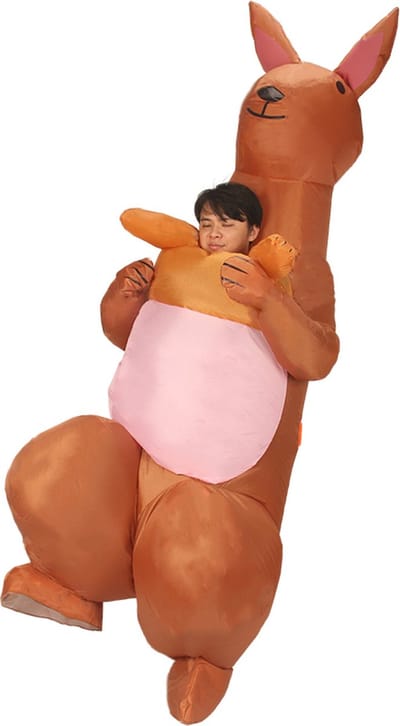 KIMU® Opblaas Kostuum Kangoeroe - Opblaasbaar Pak - Kangoeroepak Mascotte Opblaaspak - Opblaasbare Skippy Volwassenen Dames Heren Festival