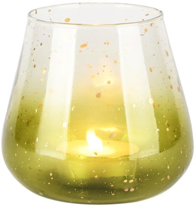 Dekoratief | Theelichthouder 'Sprinkle Green', glas, 13x13x12cm | A258086