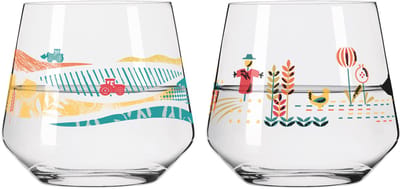 Ritzenhoff Waterglazen - Boerderij Landbouw Design - 2 Stuks - Kristalglas - 420 ml - Drinkglazen Kinderen voor Water, Limonade, Sap - Geschikt voor de Vaatwasser