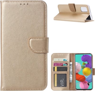 LuxeBass Hoesje geschikt voor Samsung Galaxy A51 - Bookcase Goud - portemonnee hoesje - telefoonhoes - gsm hoes - telefoonhoesjes