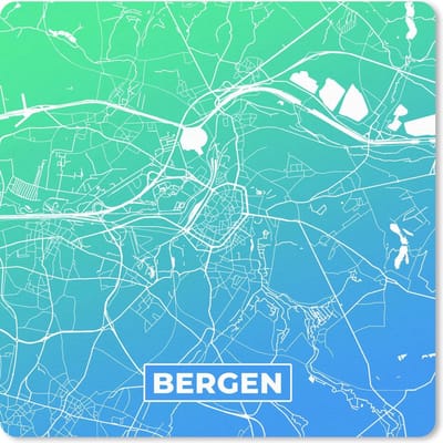 Muismat 20x20 cm - Mousepad Stadskaart - Bergen - Groen - Blauw - Muismatten
