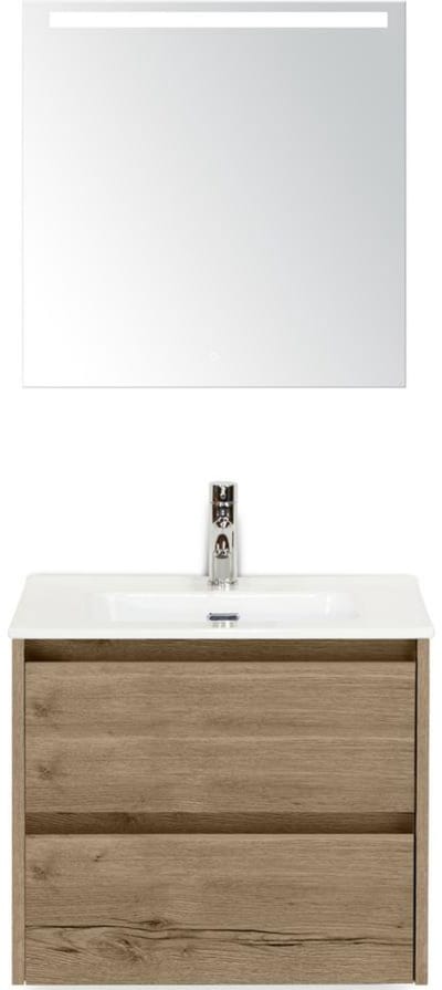 Dante Badmeubelset 60 cm - Natuur Eiken - Keramische Wastafel Wit Cover met Sence Spiegel