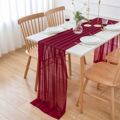 Chiffon Tafelloper - Voor Tafeldecoratie Bruiloft - Bordeauxrood