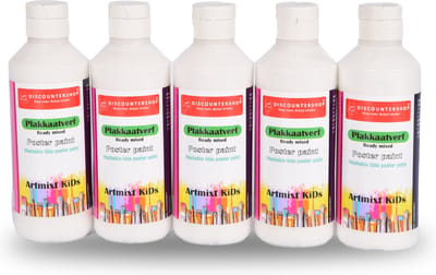 Plakkaatverf Set Van 5 Witte Plakkaatverf - 250ml | Voor Creatieve Geesten van Alle Leeftijden | Trendy Kleuren - Veilig voor Papier en Hout | Uitwasbaar Niet-Giftig | Creatieve Schilderspakketten Watergedragen Kindvriendelijk