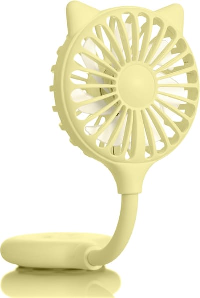 Mini-ventilator met kattenoortjes, 3 snelheidsstanden, flexibele hals, voet met zuignap, oplaadbaar via USB, 23 cm hoog (geel, 23 x 8 x 2,5 cm / klein)