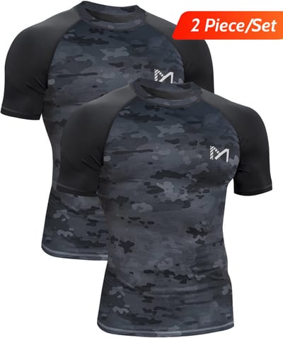 MEETYOO 2 Artikelen Sport Tanktop Heren - Sportkleding Man -Compressieoverhemden voor heren korte mouwen Workout -shirt - T-Shirt Heren - Fitnesskleding - Jongens Kleding voor Fitness, CrossFit & Gym -Camouflage-XL