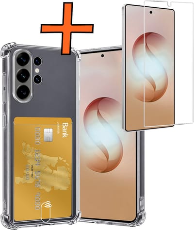 Hoes - Geschikt voor Samsung Galaxy S26 Ultra - Met Screenprotector - En Pashouder - En Kaarthouder - Telefoon Hoesje Shockproof - Siliconen Case - Back Cover - Shock Proof - Pasjes Houder - Transparant