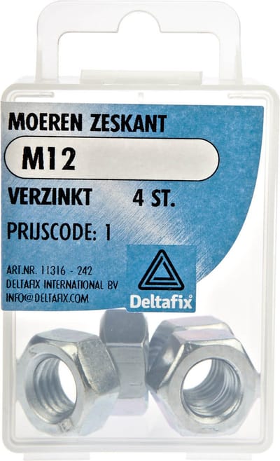 Deltafix moer zeskant verzinkt m12 din 934 4 st.