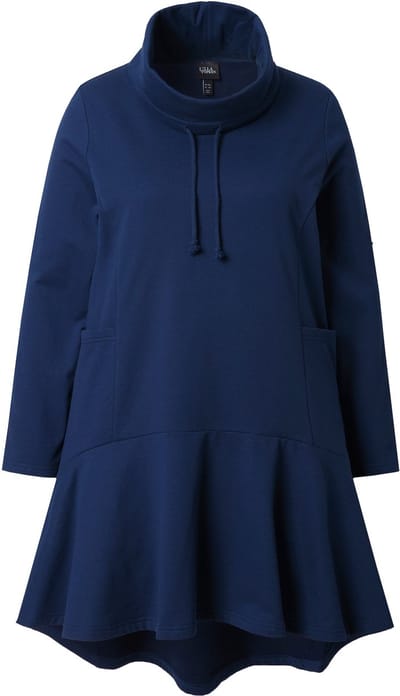 Ulla Popken - Dames - Longsweater volant opstaande kraag lange mouwen zakken - Inktblauw - Maat 46+