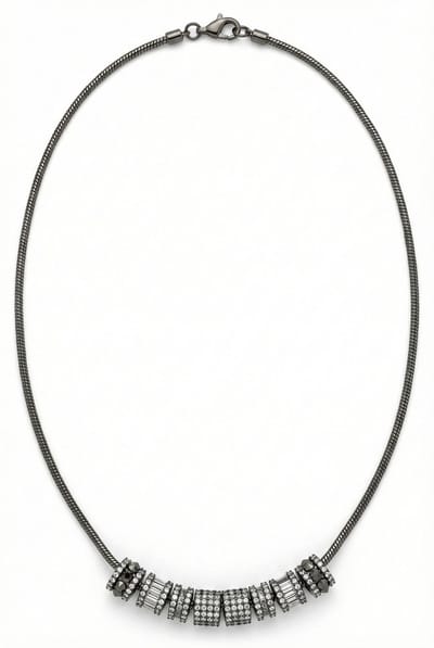 Mr.O Atelier ITALY Bead Choker – Gunmetal Statement Ketting met Witte CZ Stenen | Brass Plated Dames Sieraad