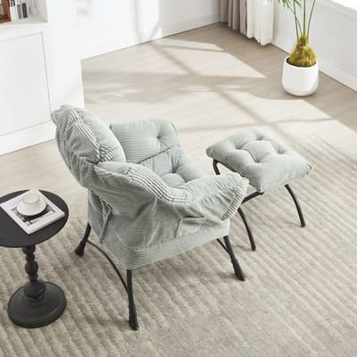 Fauteuil inclinable avec pouf - MUVOE - 1 place - Tissu gris/vert clair - Dossier ergonomique - Cadre acier vert