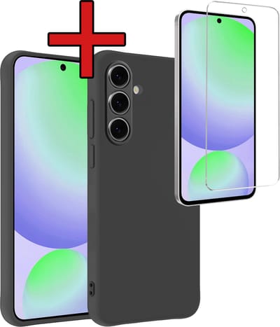 Hoesje - Met Screenprotector - Geschikt voor Samsung Galaxy S24 FE - Sterk & Shockproof - Telefoon Hoes - Back Cover - Siliconen Case - Telefoonhoes - Zwart